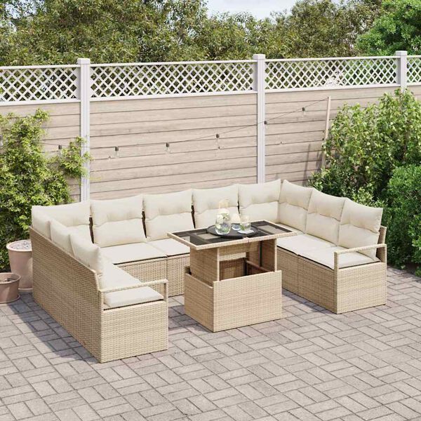 vidaXL Garten-Sofa-Set mit Kissen 10 pcs Beige und Creme Poly-Rattan