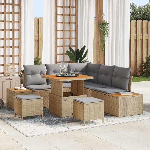 vidaXL Gartensofa-set mit Kissen mit Speicher 8 pcs Beige Poly Rattan