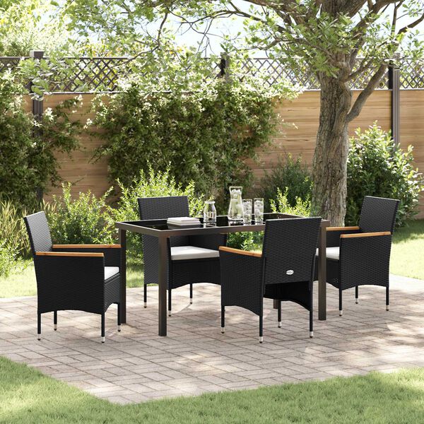 vidaXL Garten Essgruppe mit Kissen 5 pcs Schwarz Poly-Rattan