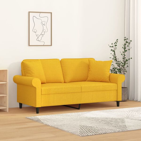 vidaXL 2-Sitzer-Sofa mit Kissen Hellgelb 140 cm Stoff