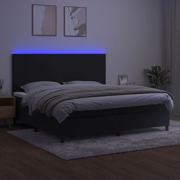 vidaXL Boxspringbett mit Matratze & LED Schwarz 200x200 cm Samt