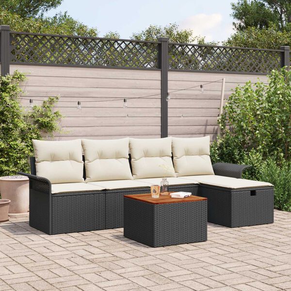 vidaXL Gartensofa-set mit Kissen 6 pcs Schwarz Poly Rattan