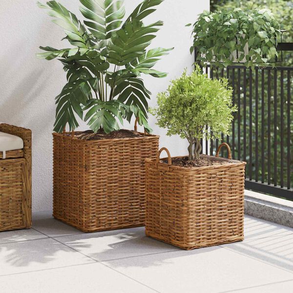 vidaXL Pflanzer Korb mit Speicher 2 pcs Braun Lacak Rattan