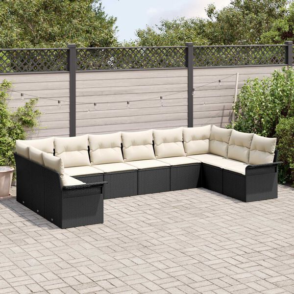 vidaXL Gartensofa-set mit Speicher 10 pcs Schwarz Poly-Rattan