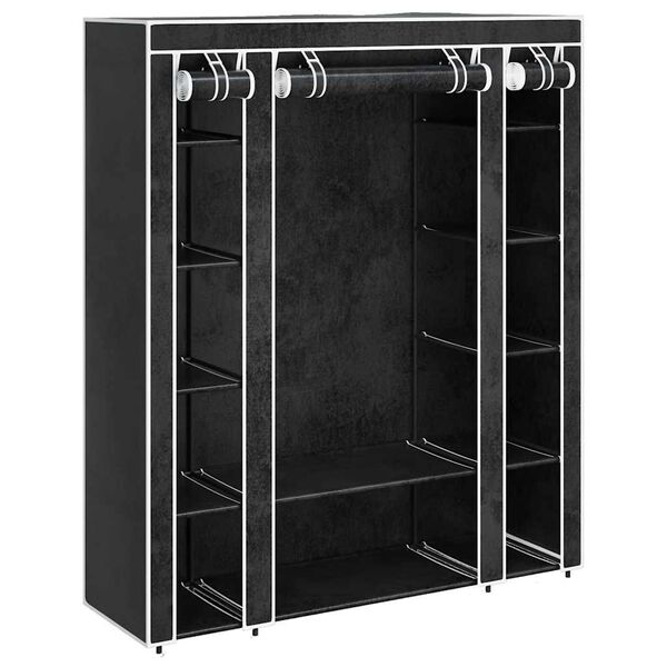vidaXL Stoffschrank mit F&auml;chern Kleiderstangen 45&times;150&times;176 cm Schwarz