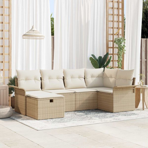 vidaXL Gartensofa-set mit Kissen 6 pcs Beige und Creme Poly-Rattan