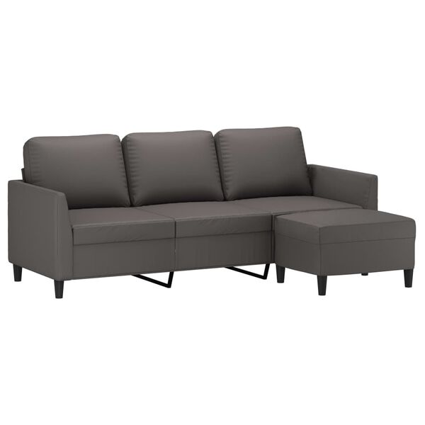 vidaXL 3-Sitzer-Sofa mit Hocker Grau 180 cm Kunstleder