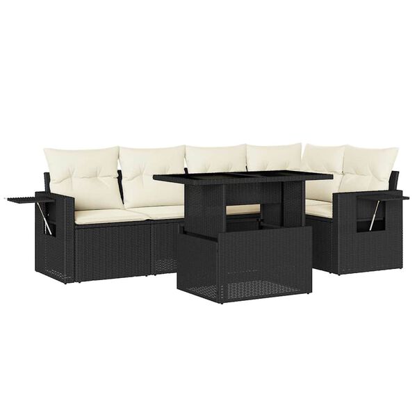 vidaXL 6-tlg. Garten-Sofagarnitur mit Kissen Schwarz Poly Rattan