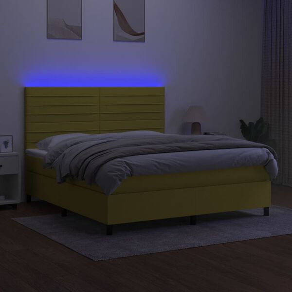 vidaXL Boxspringbett mit Matratze & LED Gr&uuml;n 160x200 cm Stoff