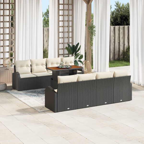 vidaXL Garten-Sofa-Set mit Speicher 9 pcs Schwarz Poly Rattan