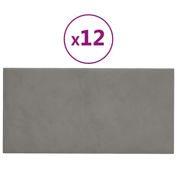 vidaXL Wandpaneele 12 Stk. Hellgrau 30x15 cm Samt 0,54 m²