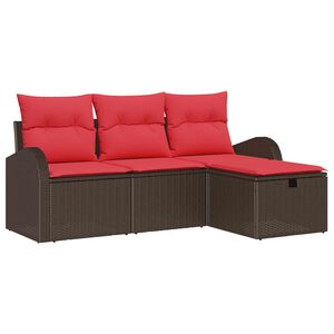 vidaXL Sofa Set mit Kissen 4 pcs Braun und Rot Poly-Rattan