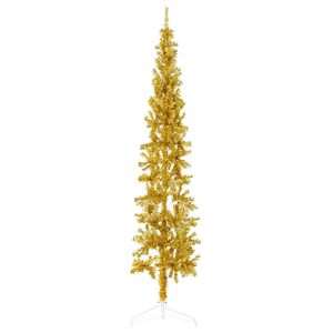 vidaXL K&uuml;nstlicher Halb-Weihnachtsbaum mit St&auml;nder Schlank Gold 240 cm