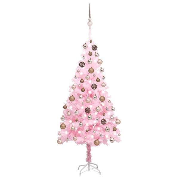 vidaXL Künstlicher Weihnachtsbaum mit Beleuchtung & Kugeln Rosa 150cm