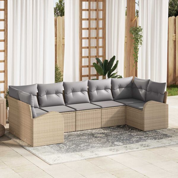 vidaXL Gartensofa-set mit Kissen 7 pcs Beige Poly Rattan