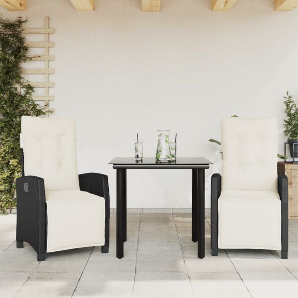 vidaXL 3-tlg. Garten-Essgruppe mit Kissen Schwarz Poly Rattan