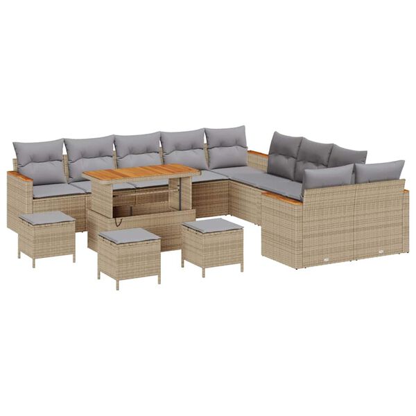 vidaXL Gartensofa-set 14 pcs Beige Poly-Rattan