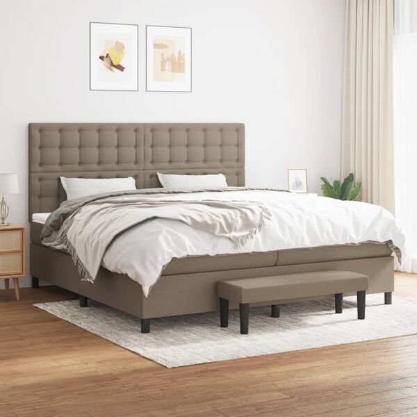 vidaXL Boxspringbett mit Matratze Taupe 200x200 cm Stoff