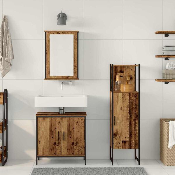 vidaXL Badezimmerm&ouml;bel Set mit Speicher 3 pcs Braun 33 x 33 x 120.5 cm