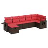vidaXL 7-tlg. Garten-Sofagarnitur mit Kissen Braun Poly Rattan
