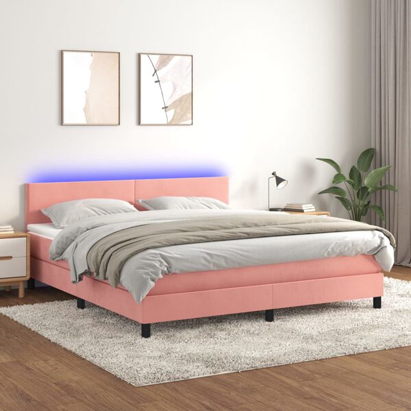 vidaXL Boxspringbett mit Matratze & LED Rosa 180x200 cm Samt