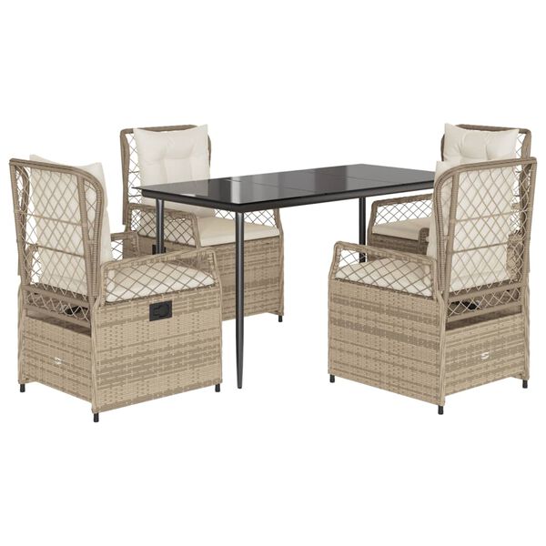 vidaXL 5-tlg. Garten-Essgruppe mit Kissen Beige Poly Rattan