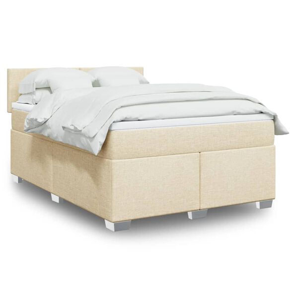 vidaXL Boxspringbett mit Matratze Creme 160x200 cm Stoff