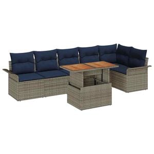 vidaXL Gartensofa-set 7 stk. Grau und Marineblau Poly-Rattan