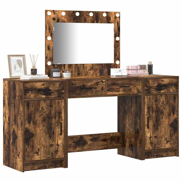 vidaXL Schminktisch mit Spiegelbeleuchtung 3 pcs Braun Holzwerkstoff
