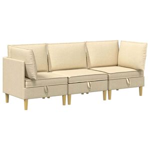 vidaXL Modular Sofa Set mit Stauraum 3 stk. Creme Stoff