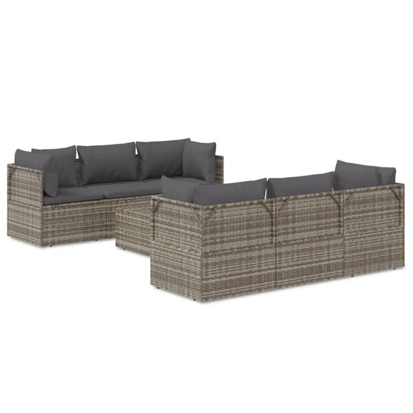 vidaXL 7-tlg. Garten-Lounge-Set mit Kissen Grau Poly Rattan