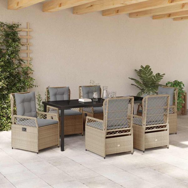 vidaXL Garten Essgruppe 7 pcs Beige und Hellgrau Poly-Rattan
