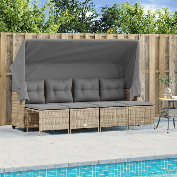 vidaXL 5-tlg. Garten-Sofagarnitur mit Kissen Beige Poly Rattan