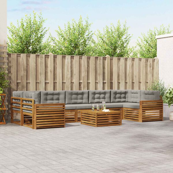 vidaXL Outdoor-Sofagarnitur mit Kissen 8 pcs Nat&uuml;rlich und Hellgrau