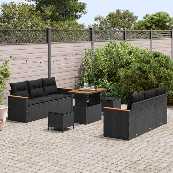 vidaXL Gartensofa-set 9 pcs Schwarz Poly-Rattan
