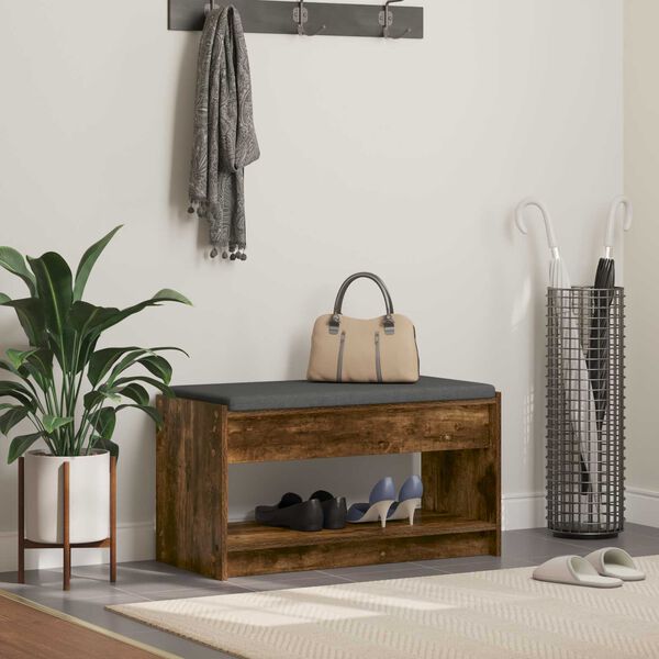 vidaXL Flurbank mit Kissen mit Regal Ger&auml;ucherte Eiche 83 x 38 x 45 cm