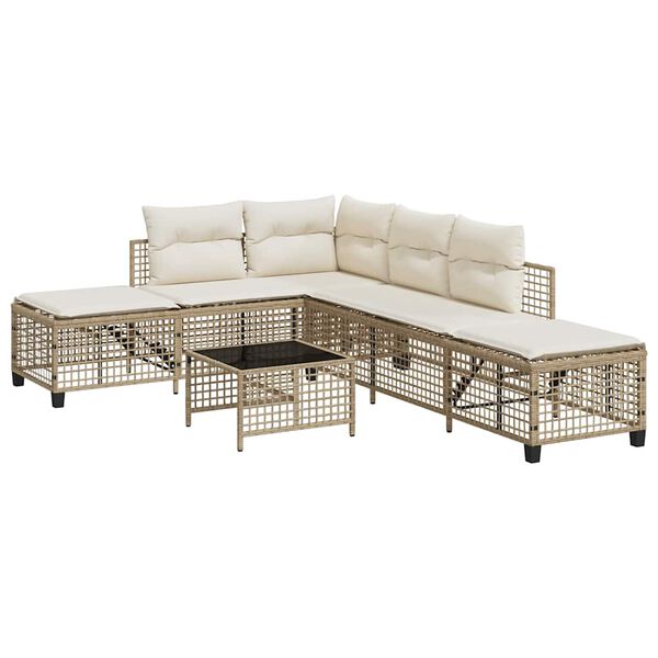 vidaXL 3-tlg. Garten-Ecksofa-Set mit Kissen Beige Poly Rattan