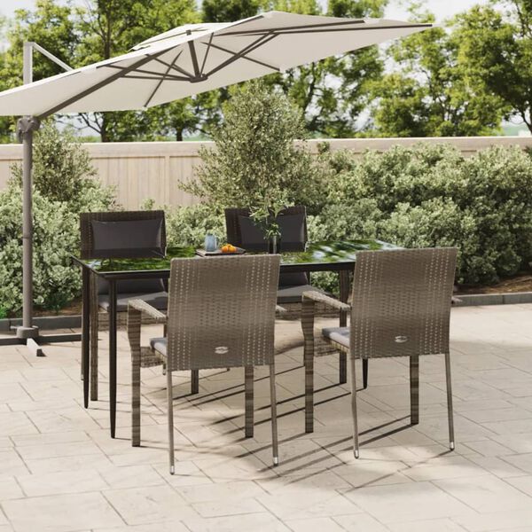 vidaXL 5-tlg. Garten-Essgruppe mit Kissen Schwarz und Grau Poly Rattan