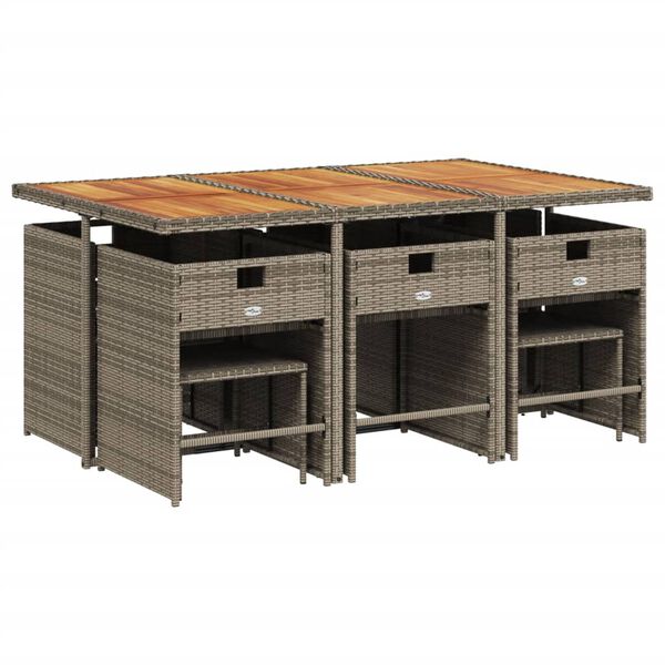 vidaXL 11-teiliges Garten-Ess-Set mit Kissen, grau, Polyrattan