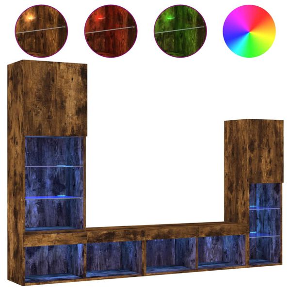 vidaXL 4-tlg. Wohnwand mit LED-Beleuchtung R&auml;uchereiche Holzwerkstoff
