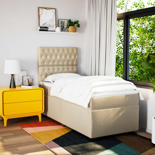 vidaXL Boxspringbett mit Matratze Creme 90x190 cm Stoff