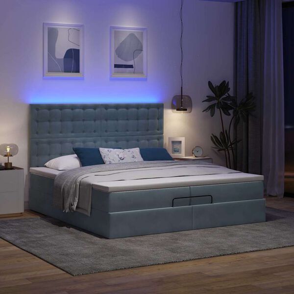 vidaXL Ottoman-Bett mit Matratzen & LEDs Dunkelgrau 200x200 cm Samt