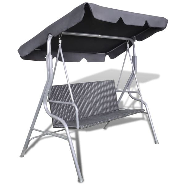 vidaXL Hollywoodschaukel mit Dach Schwarz Poly Rattan