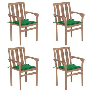 vidaXL Stapelbare Gartenst&uuml;hle mit Kissen 4 Stk. Massivholz Teak