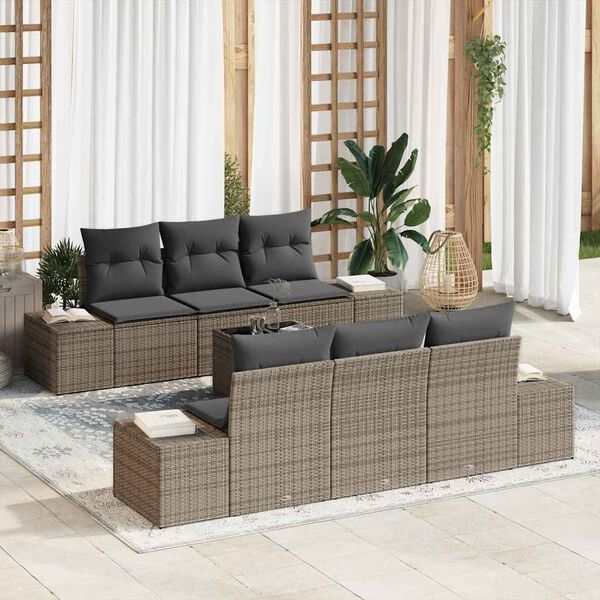 vidaXL Garten-Sofa-Set mit Kissen mit Speicher 8 pcs Grau Poly-Rattan