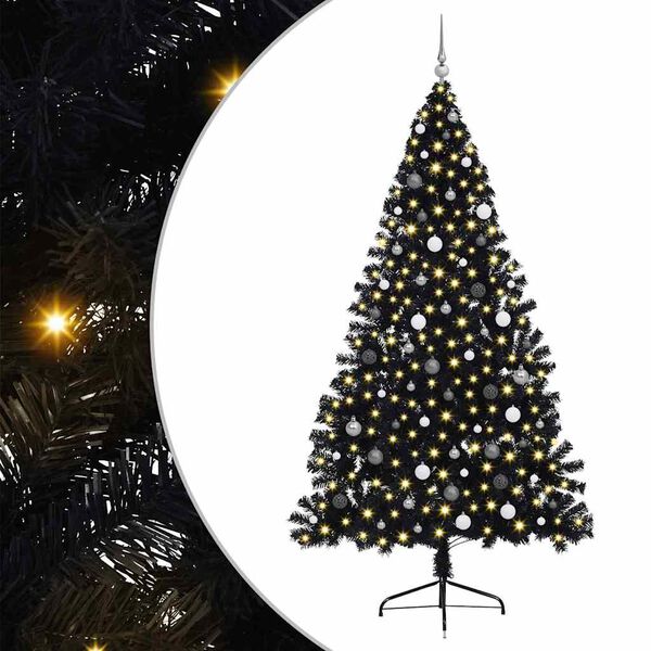 vidaXL K&uuml;nstlicher vorbeleuchteter Weihnachtsbaum Schwarz 240 cm PVC