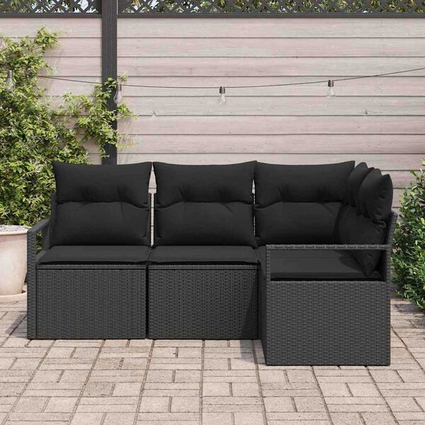 vidaXL Sofa Set mit Kissen mit Speicher 4 pcs Schwarz Poly-Rattan