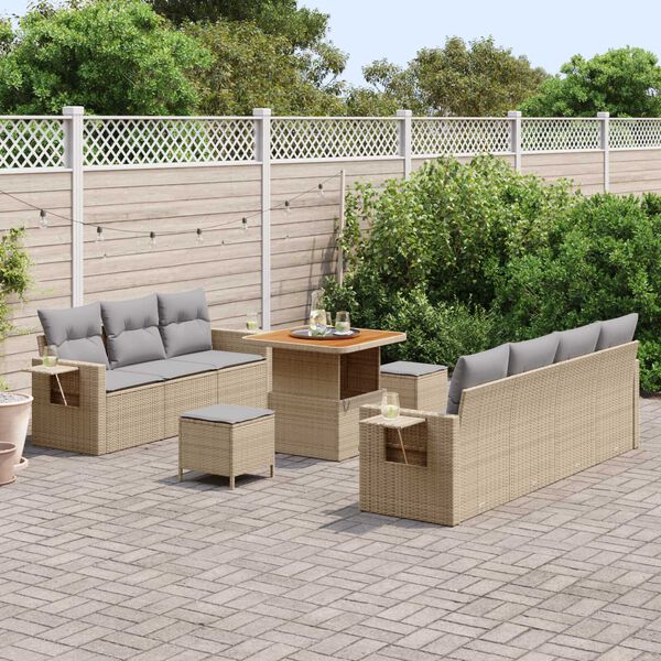 vidaXL Garten-Sofa-Set mit Kissen 10 pcs Beige und Hellgrau