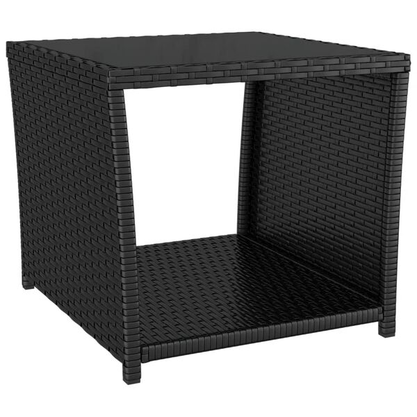 vidaXL Beistelltisch mit Glasplatte Schwarz Poly Rattan & Hartglas