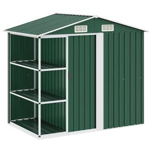 vidaXL Gartenhaus mit Regal Gr&uuml;n 205x130x183 cm Eisen